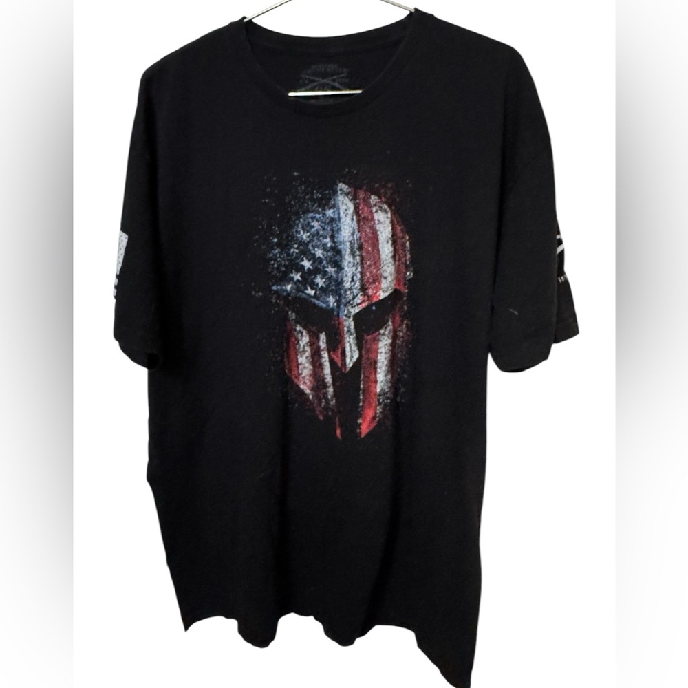 Mean Grunt Style Military USA Flag Warrior Black Men’s 3XL T-Shirt WORN HOLES